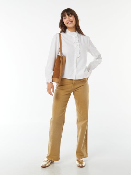 Camisa de popelina com aba com folhos - Kiabi