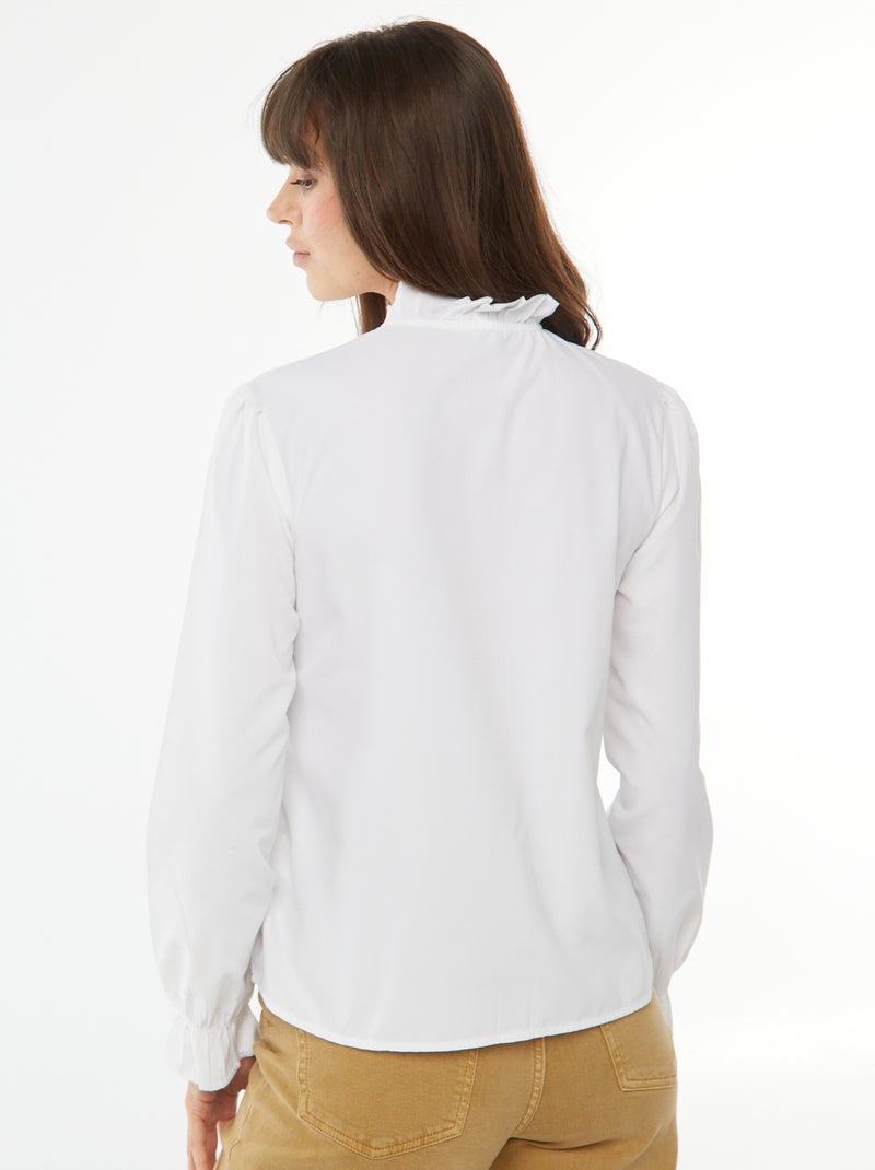 Camisa de popelina com aba com folhos Branco - Kiabi