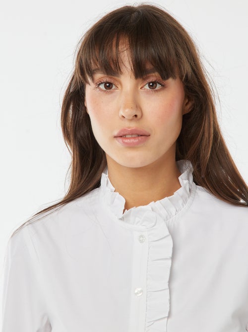 Camisa de popelina com aba com folhos - Kiabi