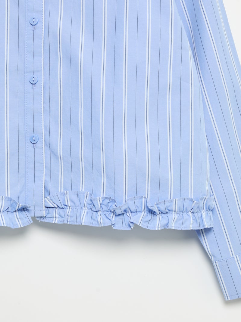 Camisa de popelina com base com folhos Azul - Kiabi