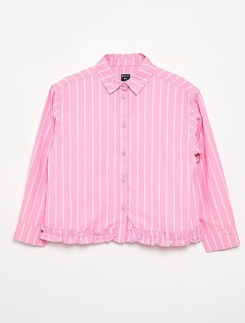 Camisa de popelina com base com folhos