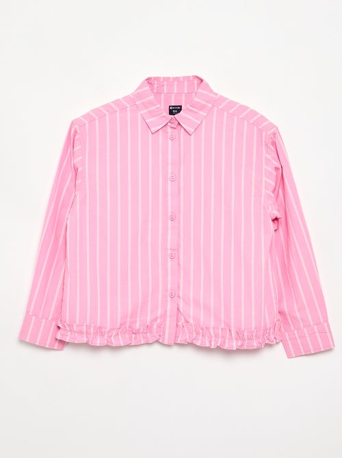 Camisa de popelina com base com folhos - Kiabi Camisa de popelina com base com folhos - Kiabi