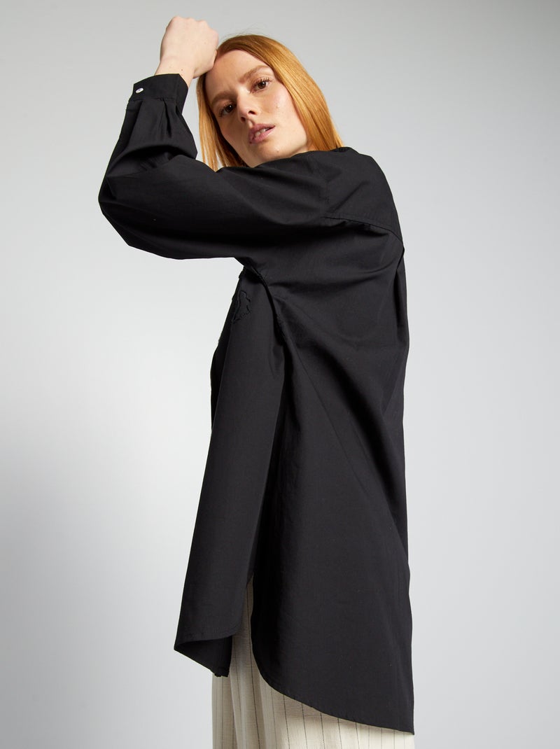 Camisa de popelina com bordados Preto - Kiabi