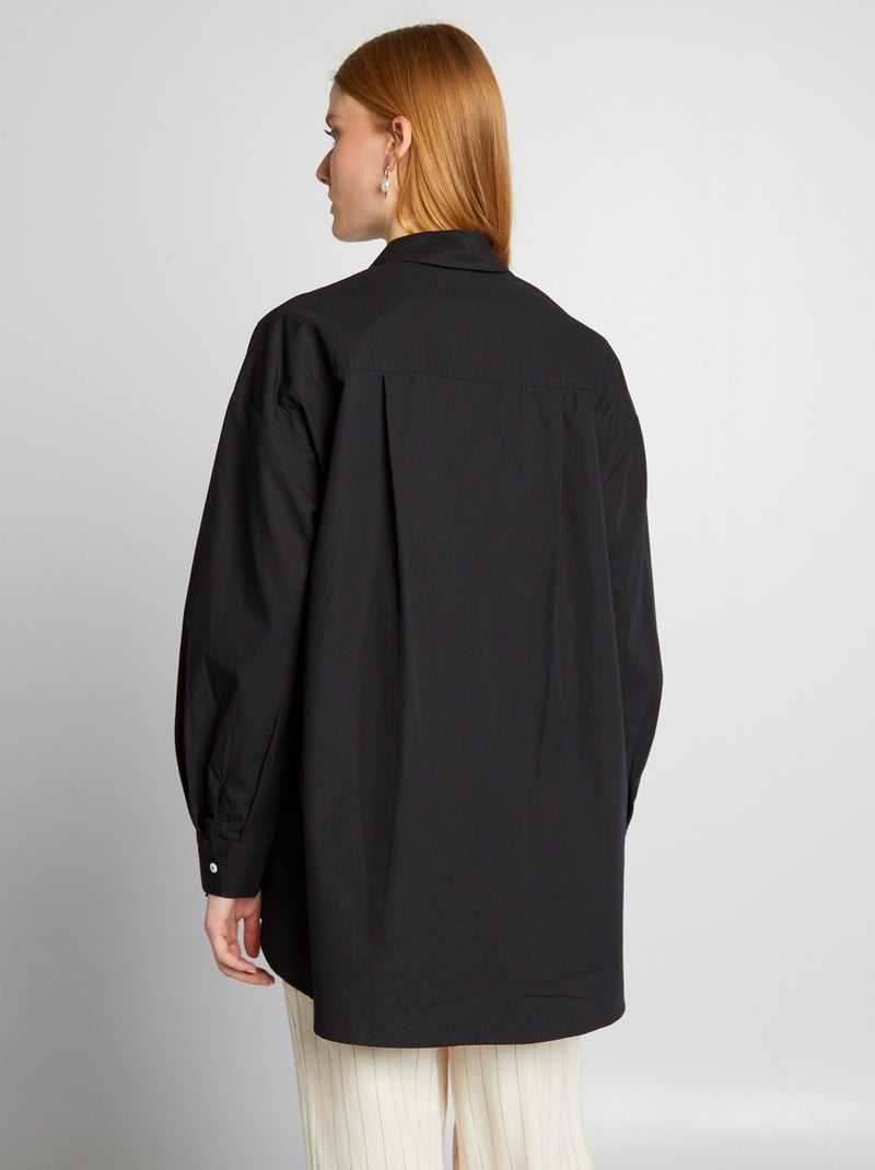 Camisa de popelina com bordados Preto - Kiabi