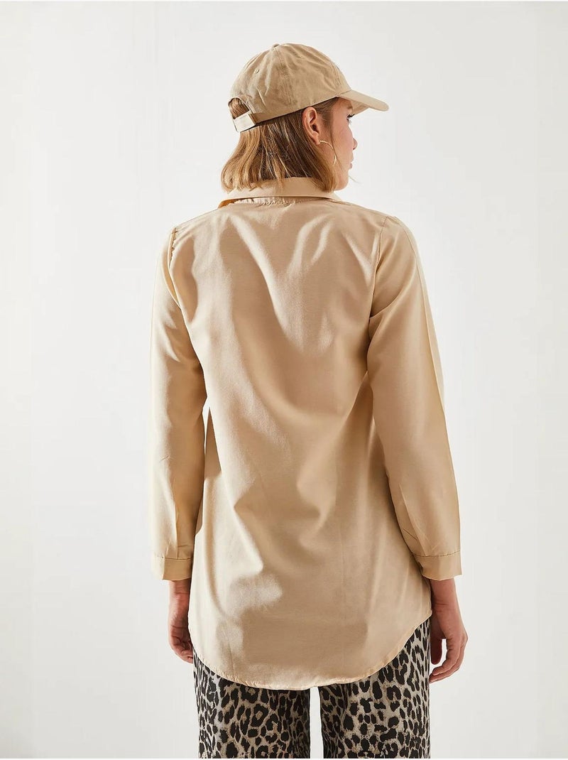 Camisa de popelina com botões lucci Areia - Kiabi