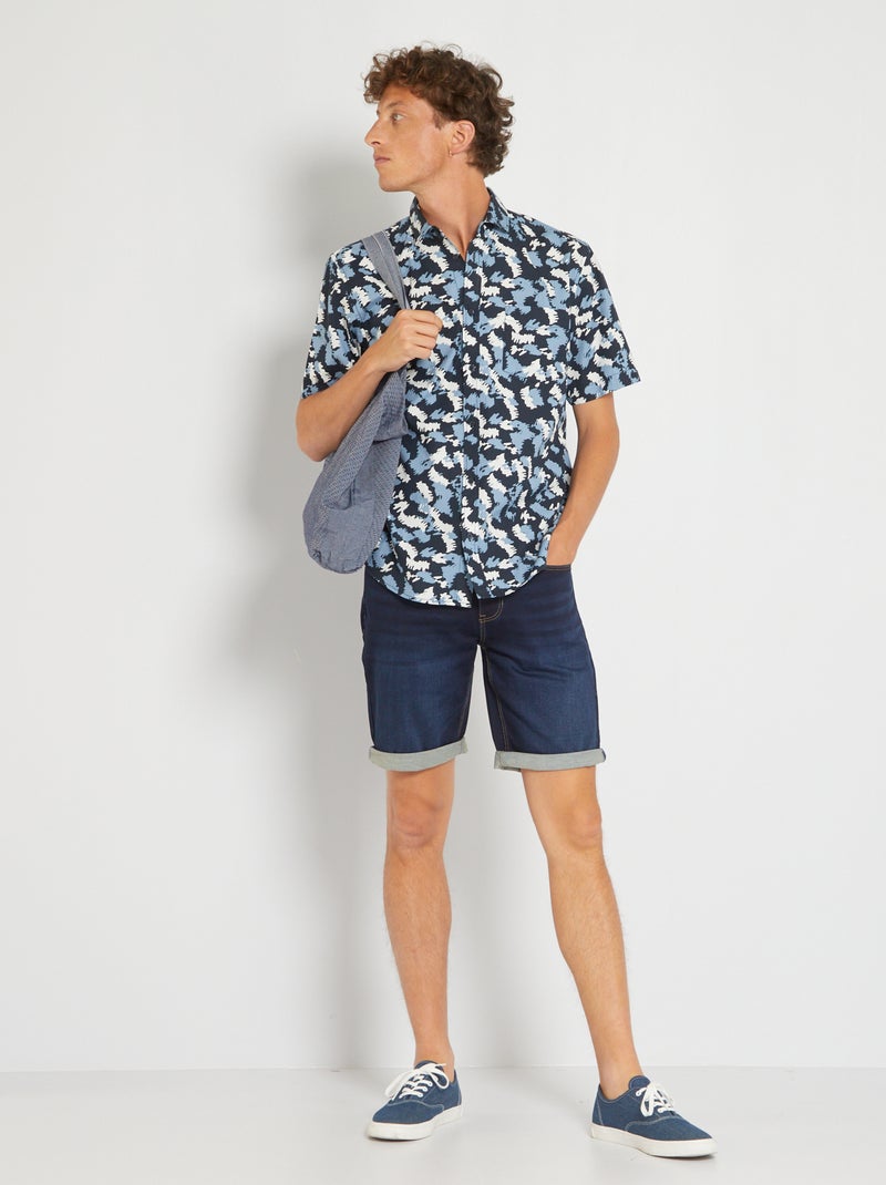 Camisa de popelina com estampado AZUL - Kiabi
