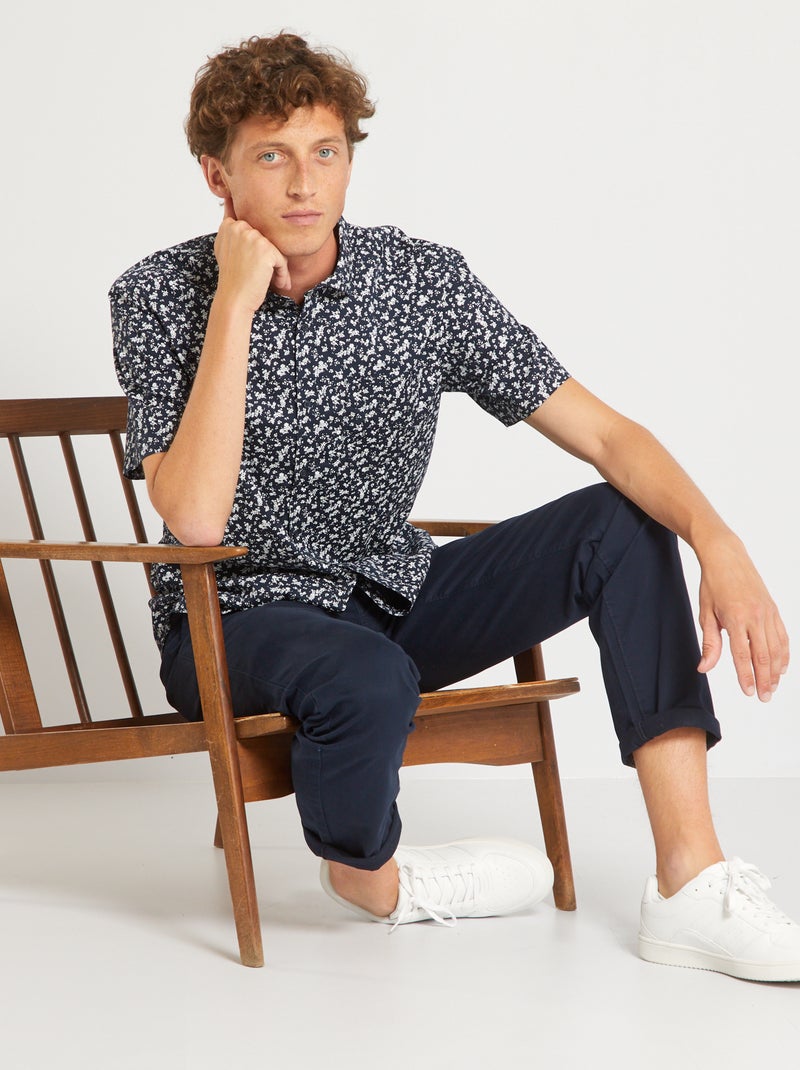 Camisa de popelina com estampado AZUL - Kiabi