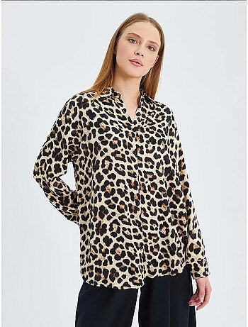 Camisa de popelina com estampado leopardo mixray