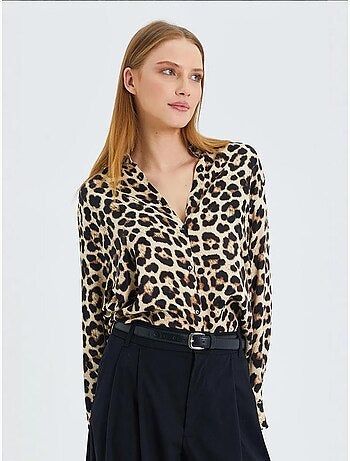 Camisa de popelina com estampado leopardo mixray