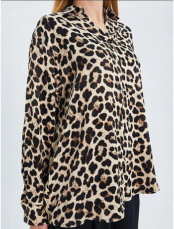Camisa de popelina com estampado leopardo mixray