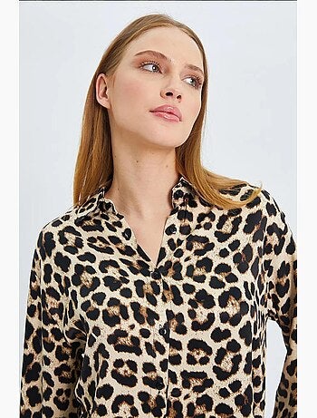 Camisa de popelina com estampado leopardo mixray