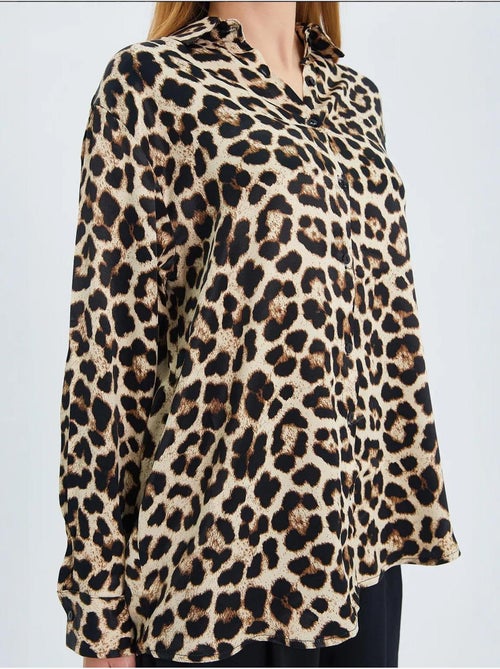 Camisa de popelina com estampado leopardo mixray - Kiabi Camisa de popelina com estampado leopardo mixray - Kiabi