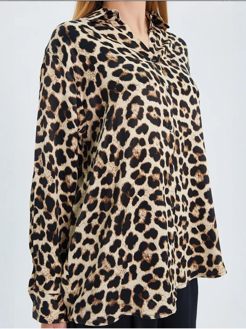Camisa de popelina com estampado leopardo mixray Bege-argila - Kiabi