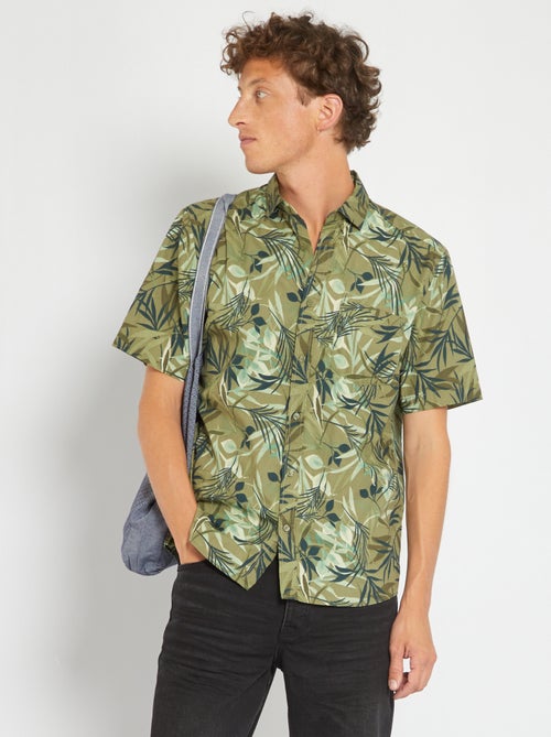Camisa de popelina com estampado 'tropical' - Kiabi