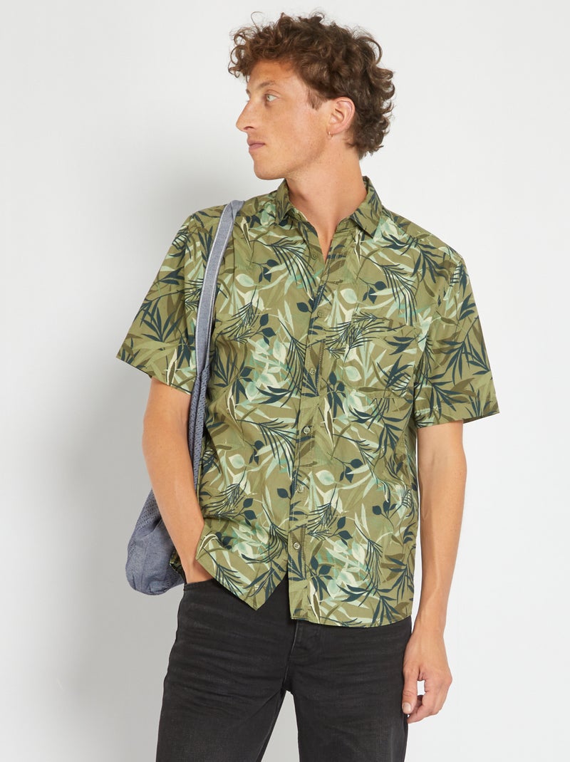 Camisa de popelina com estampado 'tropical' CAQUI - Kiabi