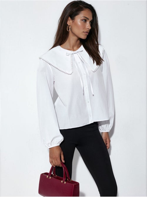 Camisa de popelina com gola bebé e laço bdart - Kiabi Camisa de popelina com gola bebé e laço bdart - Kiabi