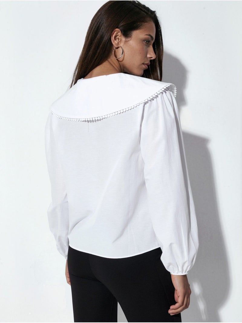 Camisa de popelina com gola bebé e laço bdart Branco - Kiabi