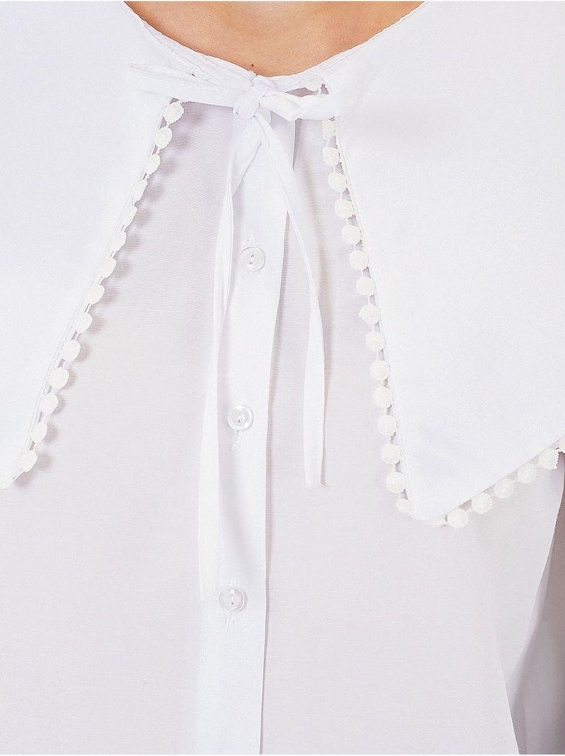 Camisa de popelina com gola bebé e laço bdart Branco - Kiabi