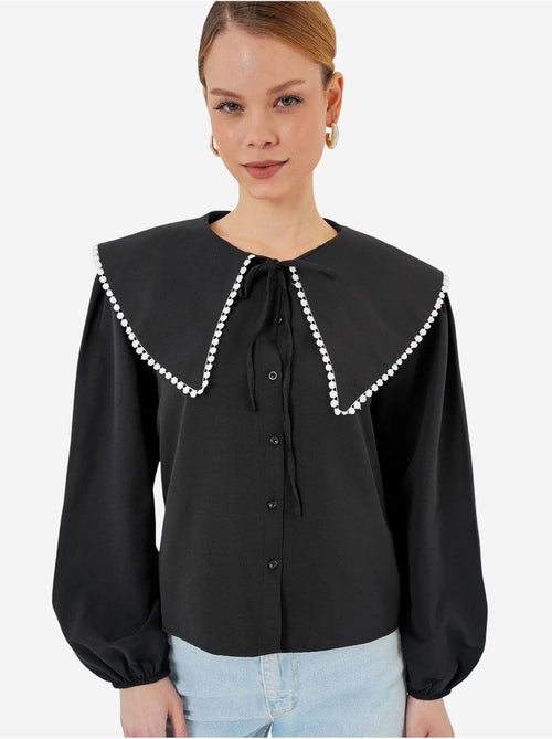 Camisa de popelina com gola bebé e laço bdart - Kiabi Camisa de popelina com gola bebé e laço bdart - Kiabi