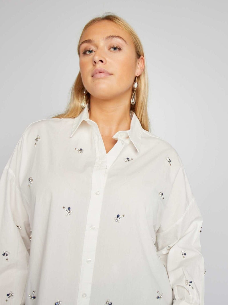 Camisa de popelina com joias de fantasia BRANCO - Kiabi