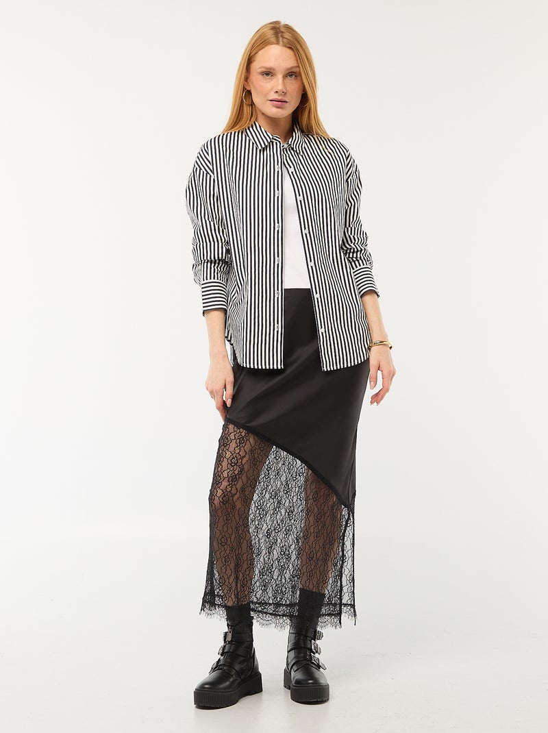 Camisa de popelina com mangas compridas Azul - Kiabi