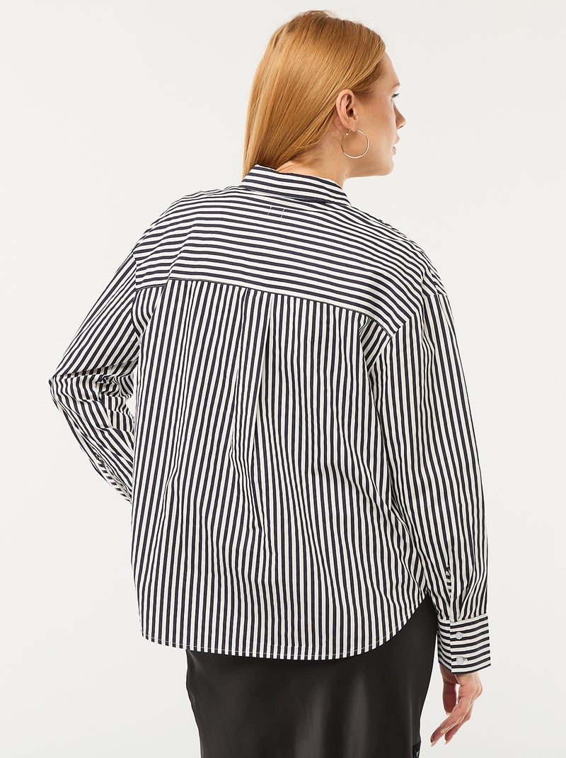 Camisa de popelina com mangas compridas Azul - Kiabi