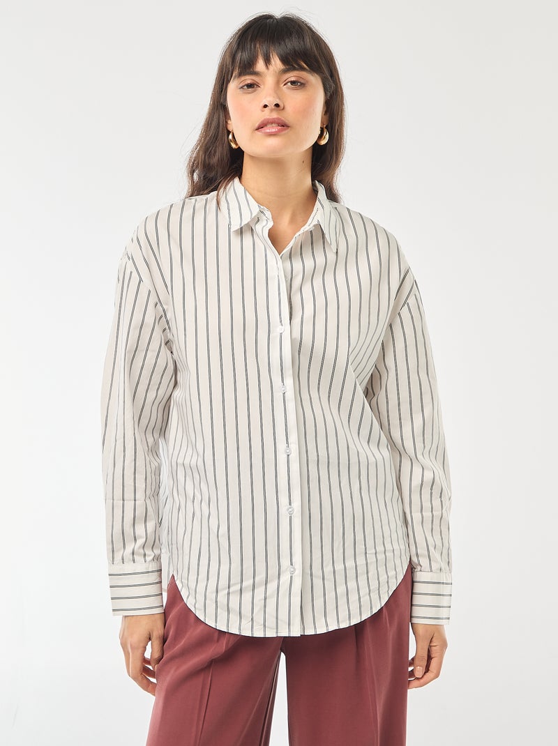Camisa de popelina com mangas compridas Branco - Kiabi