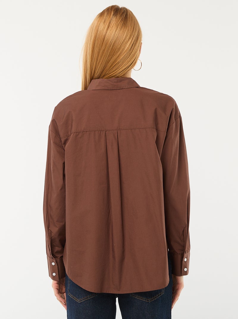 Camisa de popelina com mangas compridas Castanho - Kiabi