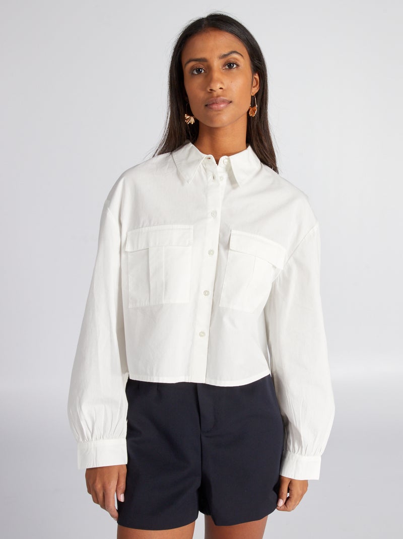 Camisa de popelina cropped Branco - Kiabi