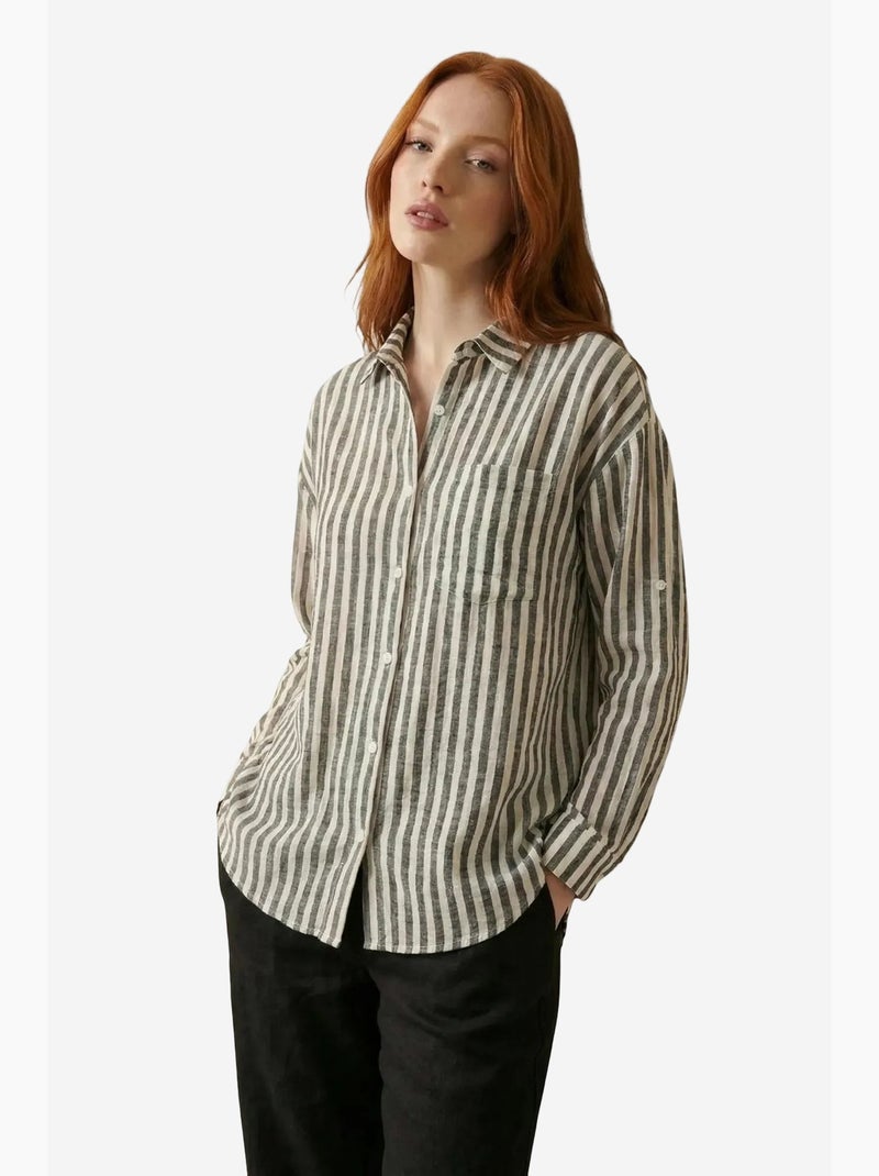 Camisa de popelina de algodão às riscas my fashion Preto - Kiabi
