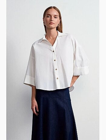 Camisa de popelina de algodão de corte largo e solto dilvin