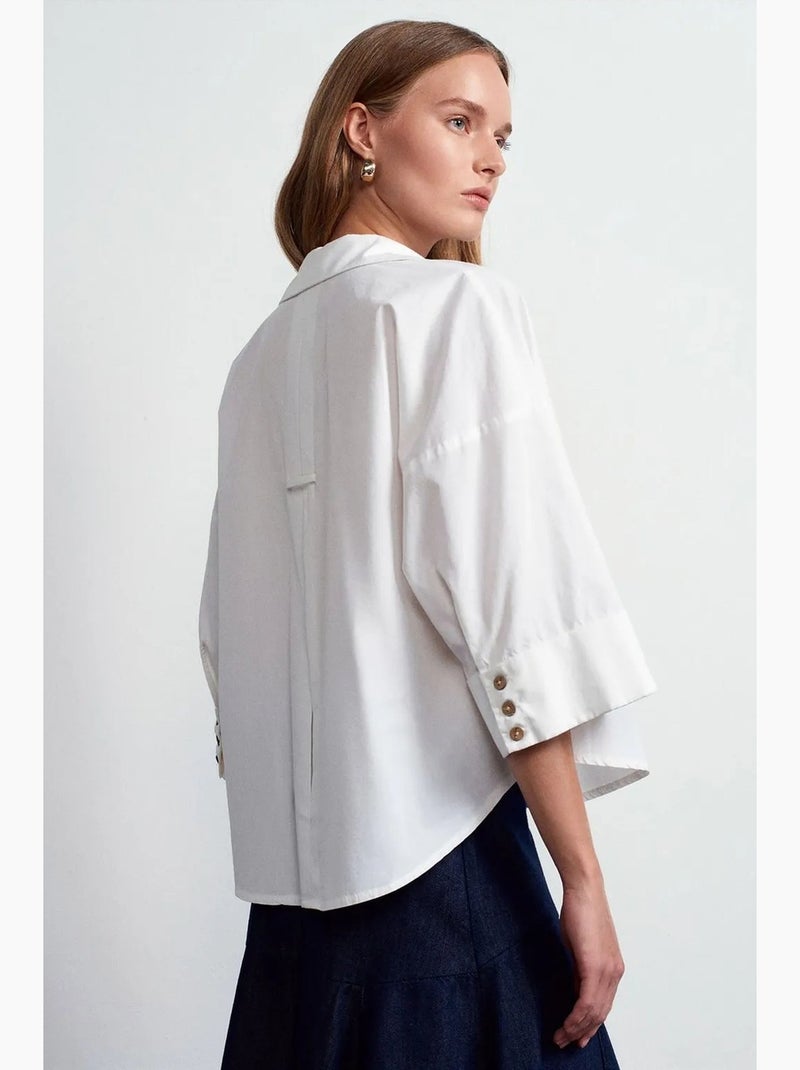 Camisa de popelina de algodão de corte largo e solto dilvin Branco - Kiabi