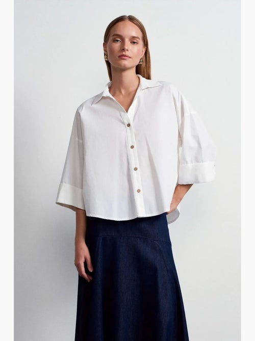 Camisa de popelina de algodão de corte largo e solto dilvin - Kiabi
