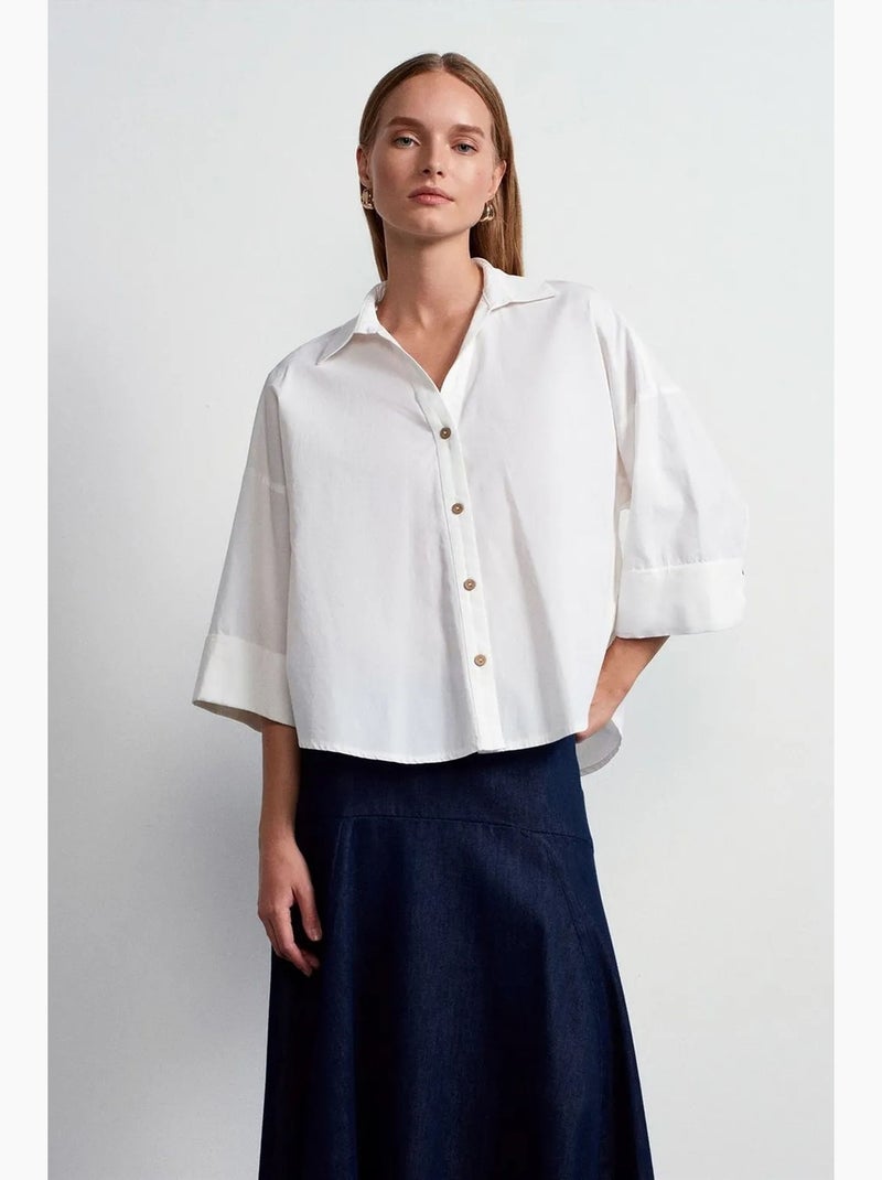Camisa de popelina de algodão de corte largo e solto dilvin Branco - Kiabi