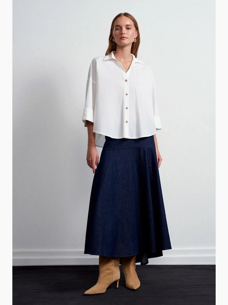 Camisa de popelina de algodão de corte largo e solto dilvin Branco - Kiabi