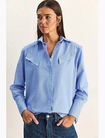 Camisa de popelina de algodão-poliéster às riscas lucci