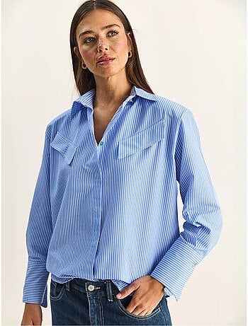 Camisa de popelina de algodão-poliéster às riscas lucci