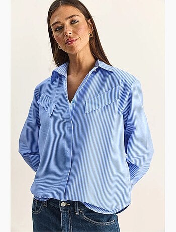 Camisa de popelina de algodão-poliéster às riscas lucci