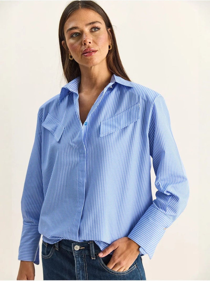 Camisa de popelina de algodão-poliéster às riscas lucci Azul - Kiabi