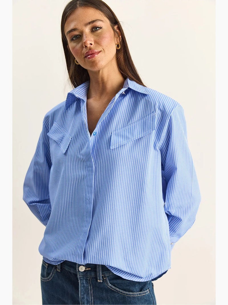 Camisa de popelina de algodão-poliéster às riscas lucci Azul - Kiabi