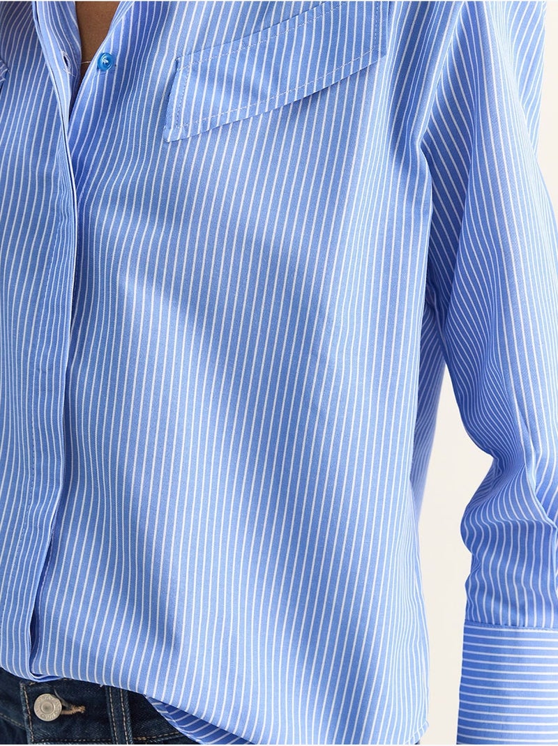 Camisa de popelina de algodão-poliéster às riscas lucci Azul - Kiabi