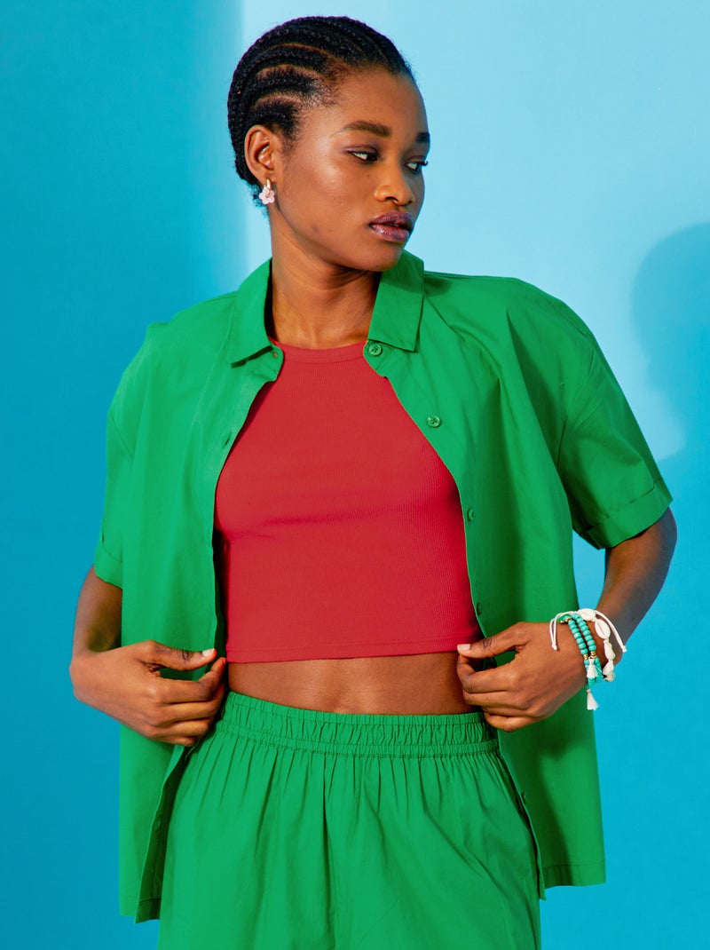 Camisa de popelina de algodão VERDE - Kiabi