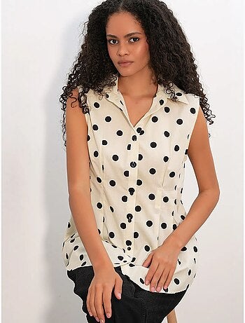 Camisa de popelina de bolinhas sem mangas de corte ajustado bdart