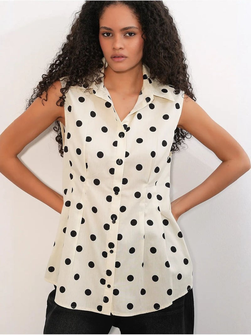 Camisa de popelina de bolinhas sem mangas de corte ajustado bdart Branco sujo - Kiabi