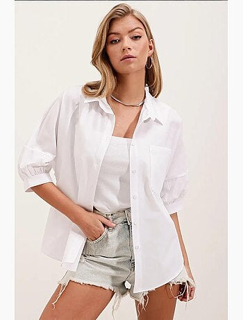 Camisa de popelina de corte largo com bolso bdart