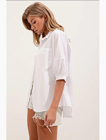 Camisa de popelina de corte largo com bolso bdart
