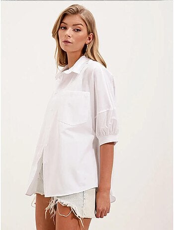 Camisa de popelina de corte largo com bolso bdart