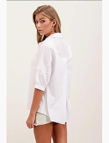Camisa de popelina de corte largo com bolso bdart