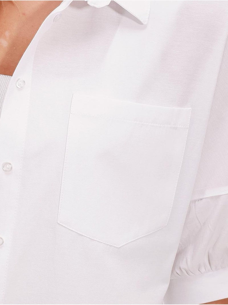 Camisa de popelina de corte largo com bolso bdart Branco - Kiabi