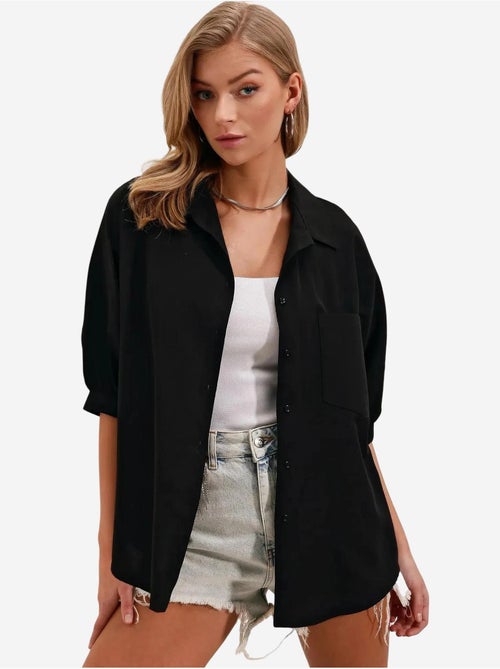 Camisa de popelina de corte largo com bolso bdart - Kiabi Camisa de popelina de corte largo com bolso bdart - Kiabi